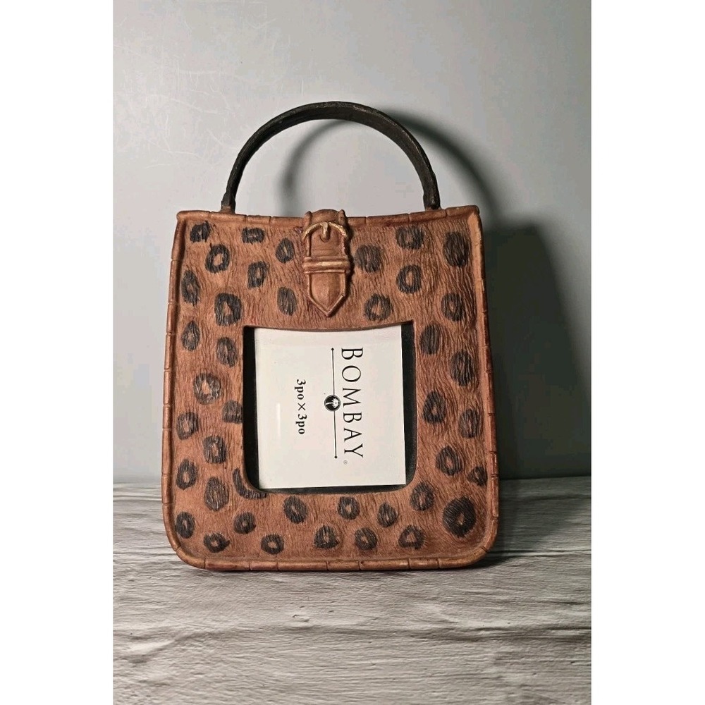 VTG Bombay Animal Print Purse / Hand Bag Shaped Photo Picture Frame Table Shelf